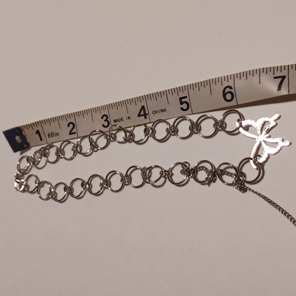 Butterfly Choker Pendant Drop Star Cross Round Chain Silvertone Boho 14"+ 2" ext - Picture 10 of 17